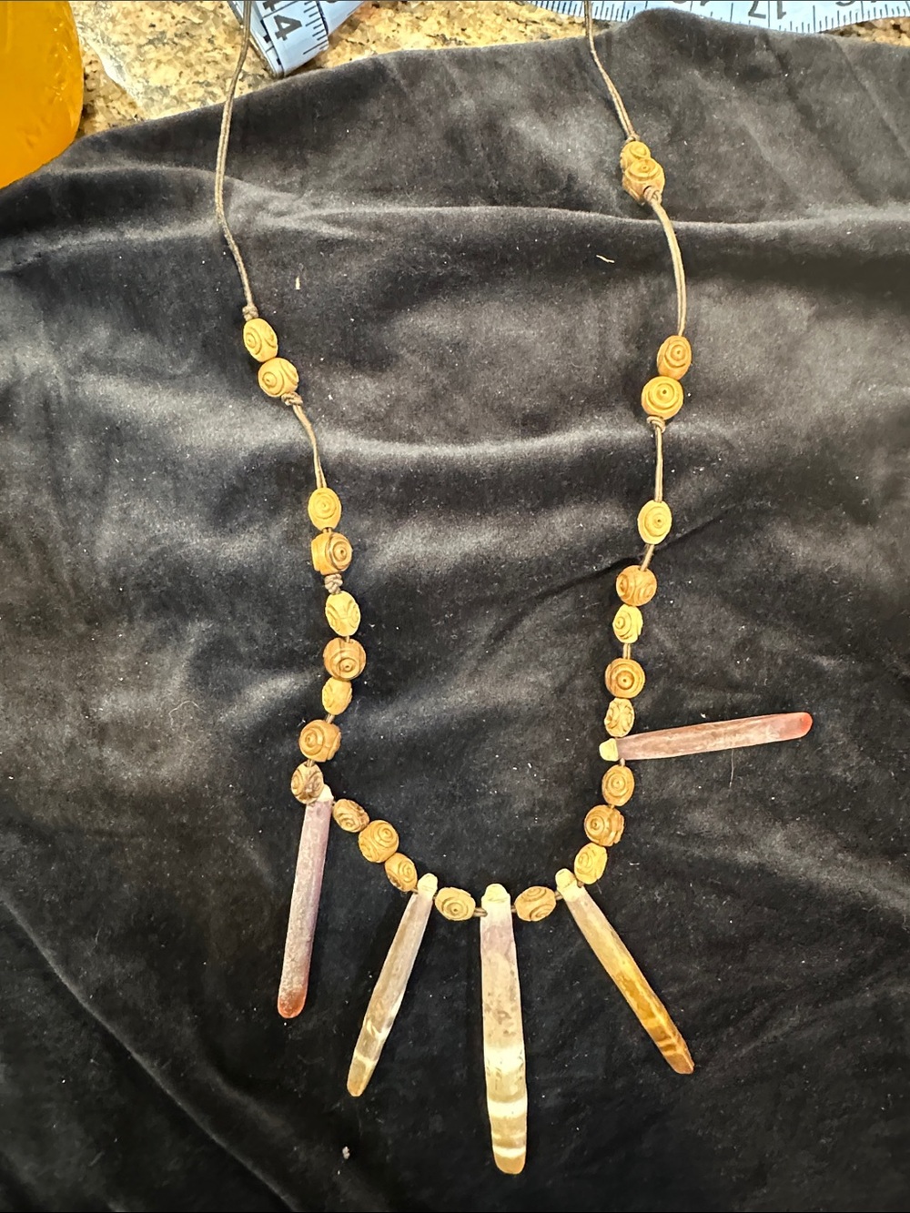 Handcrafted Brown Bead and Stone Pendant Necklace - Natural Brown